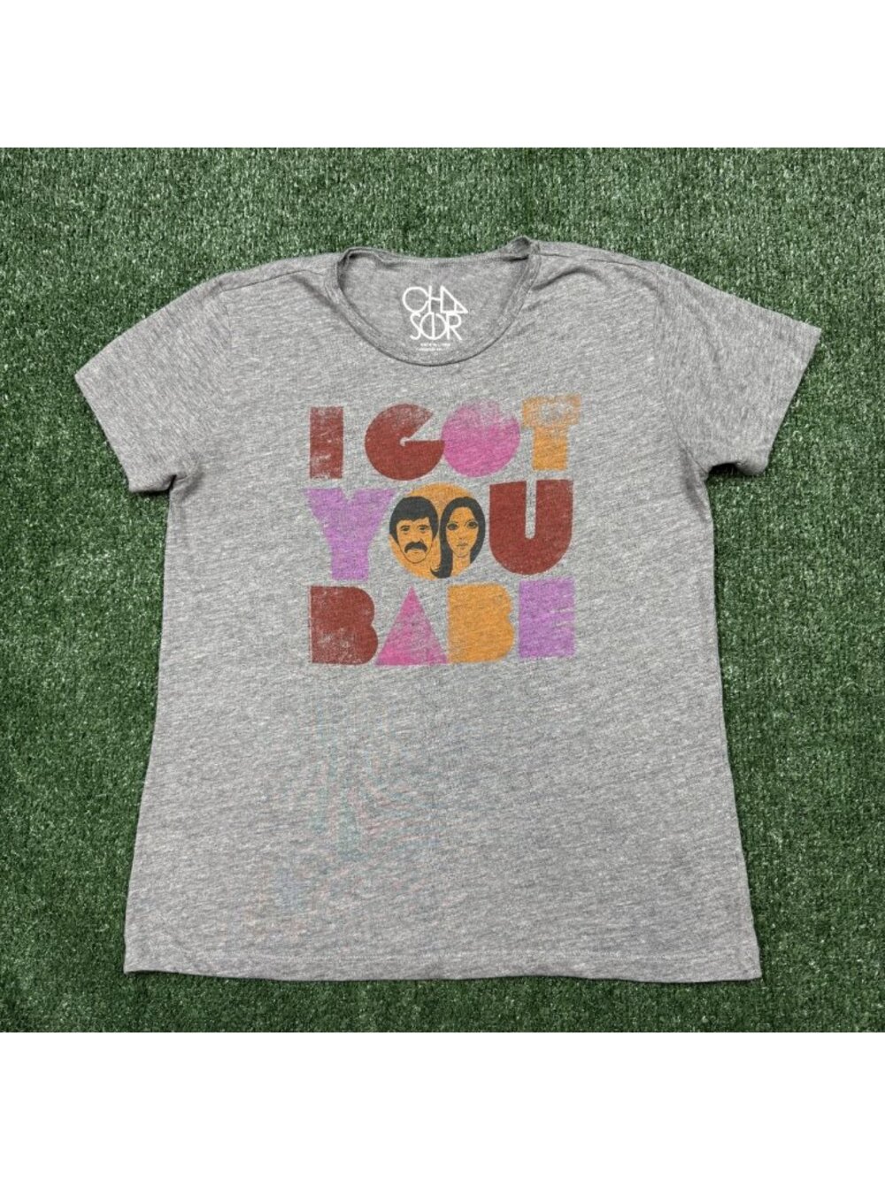 Sony Cher x Chaser Graphic Shirt Women's Size M Gray Short Sleeve I Got You Babe